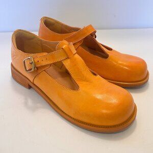 Yellow Mary Jane Oxford Leather Shoe Women Size 38 7.5 Cocao Boho Chunky Funky